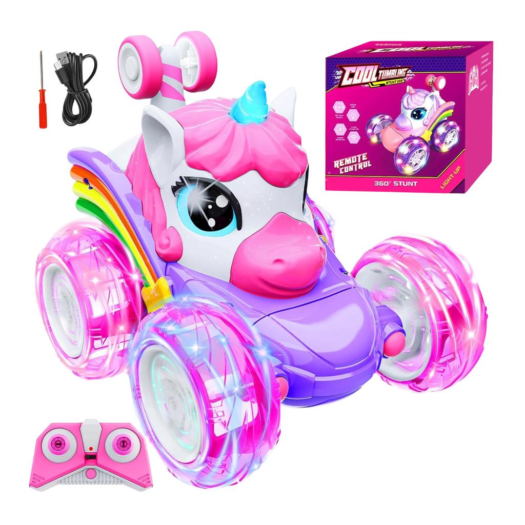 Remote Control Car Toys For Girl - 360° Rotating RC Stunt Cars 4 Remote Cars For Kids, 2.4GHz Toy Car With LED Lights,