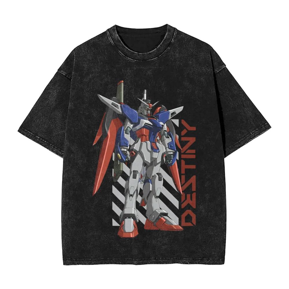 Abbigliamento Y2k T-shirt Grafiche Gundam Uomo Estive alla Moda Casual a Maniche Corte Donna Vintage Cotone Lavato Abbigliamento Palestra Top