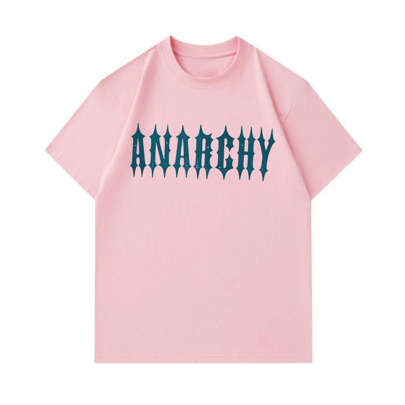 Men's 100% Cotton Crew Neck Short Sleeve T-Shirt, Casual Anarchy Spiky Gothic Text Print Breathable Soft Summer Everyday Tee for Daily Wear