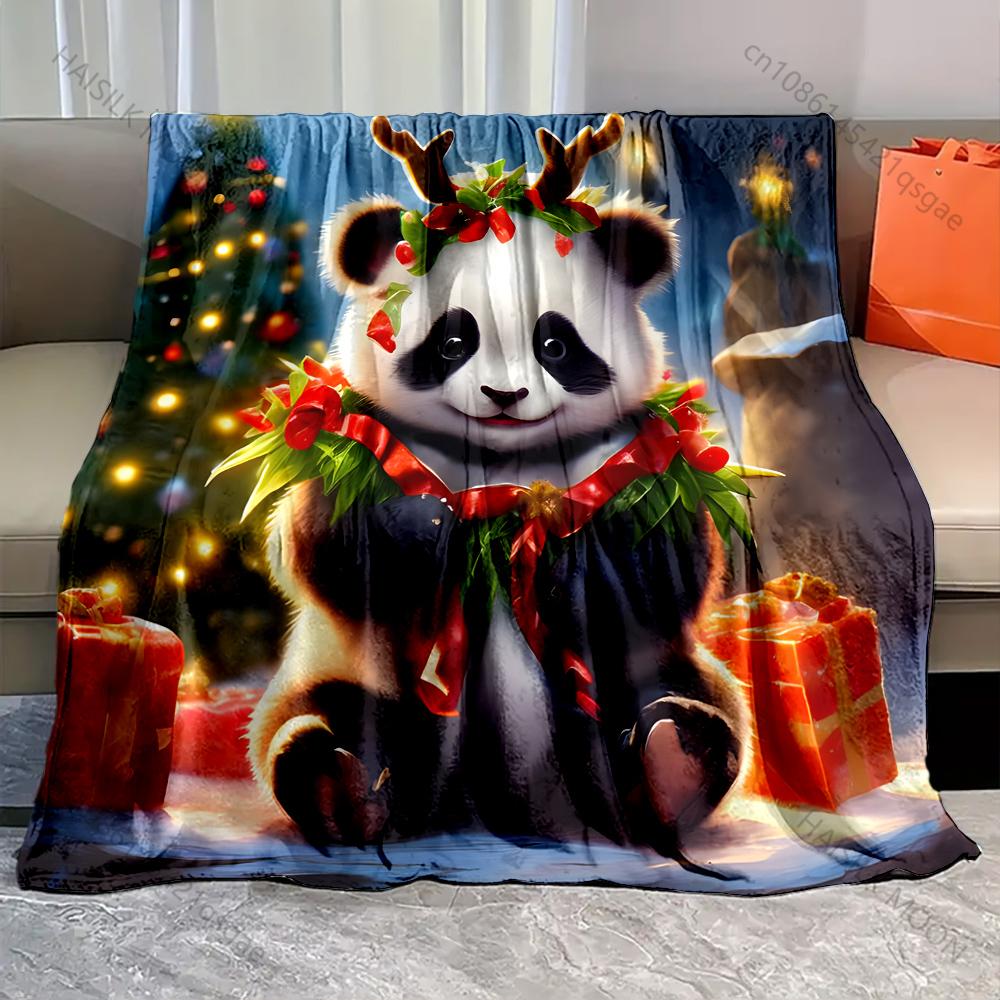 1PC Festive Panda with Christmas Decorations Pattern Blanket Flannel Material Soft Warm for All Seasons Home Outdoor Camping 75x100cm