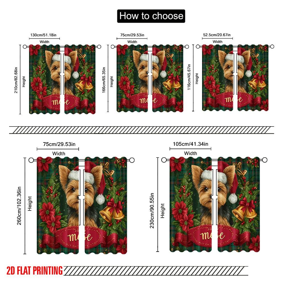 2pcs,2D Plane Printing Curtain Fabric Santa Dog Versatile 100% Polyester (without Rod) Room Decor Ldeal for Bedroom and Various