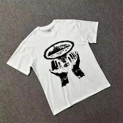 White Y2k Grunge High Street Trendy Brand T-Shirt Cotton Graphic Tee Unisex Unisex Summer Streetwear