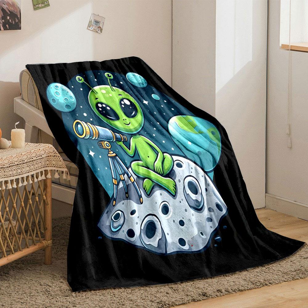 Alien Stargazing on the Moon print blanket soft and cozy perfect for the living room bed sofa or a nap,gift