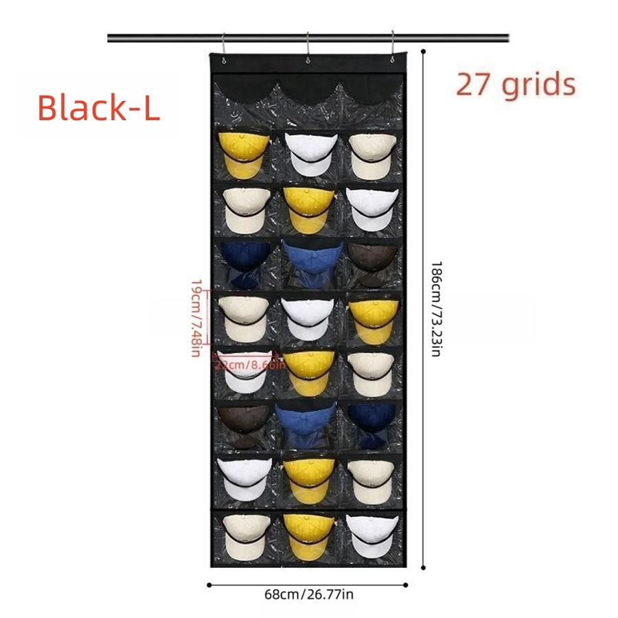 1PC Hat Organiser with Clear Deep Pockets to Display Your Baseball Caps, Baseball Cap Rack with 3 Hooks, 24 or 27 Deep Pockets
