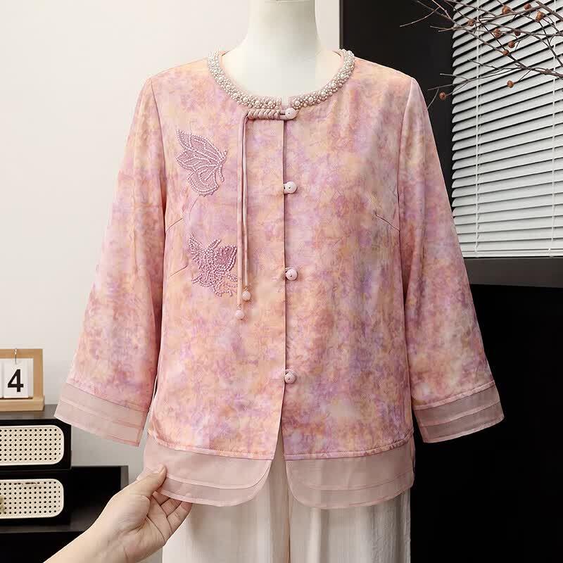 Xuexi Mid-Aged Women s Printed Chiffon Blouse 2XL