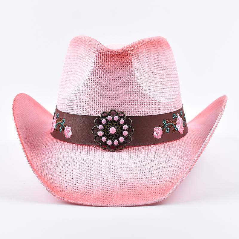 Western Style Straw Hats for Women Summer Beach Sun Hat Curled Edge Cowgirl Jazz Hat Sombreros De Mujer