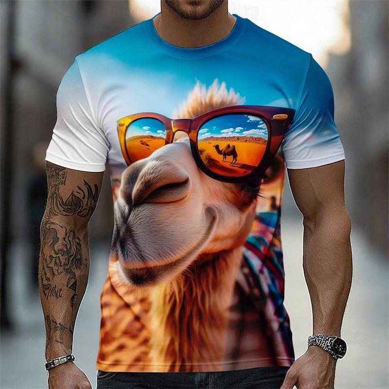 Funny Animal Print T-shirt For Men Cool Camel Funny Cow Chicken Graphic Short Sleeve T Shirts Personality Outdoor Loose Tees