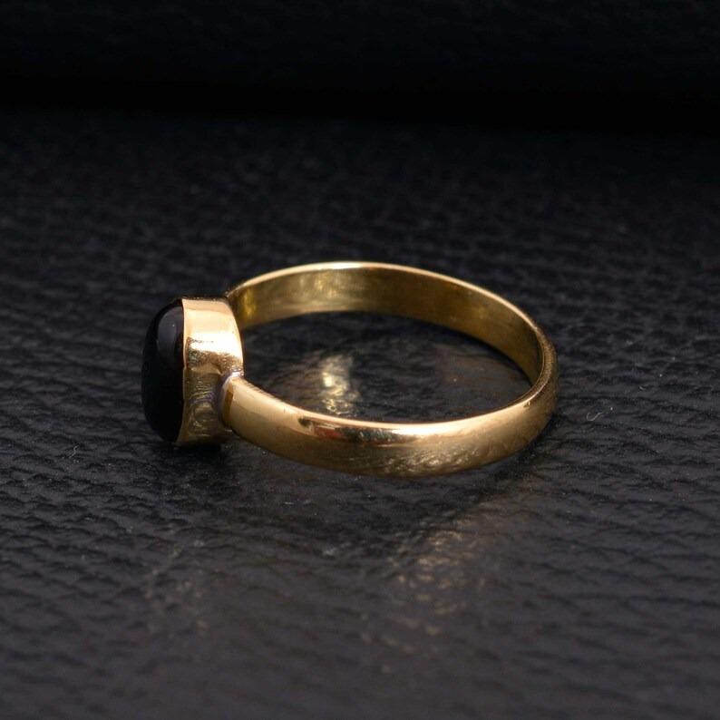 Black Onyx Oval Cabochon Gemstone Ring, Yellow Gold Ring, 925 Silver Ring, Handmade Ring, Stackable Ring, Bezel Ring, Wedding Gift