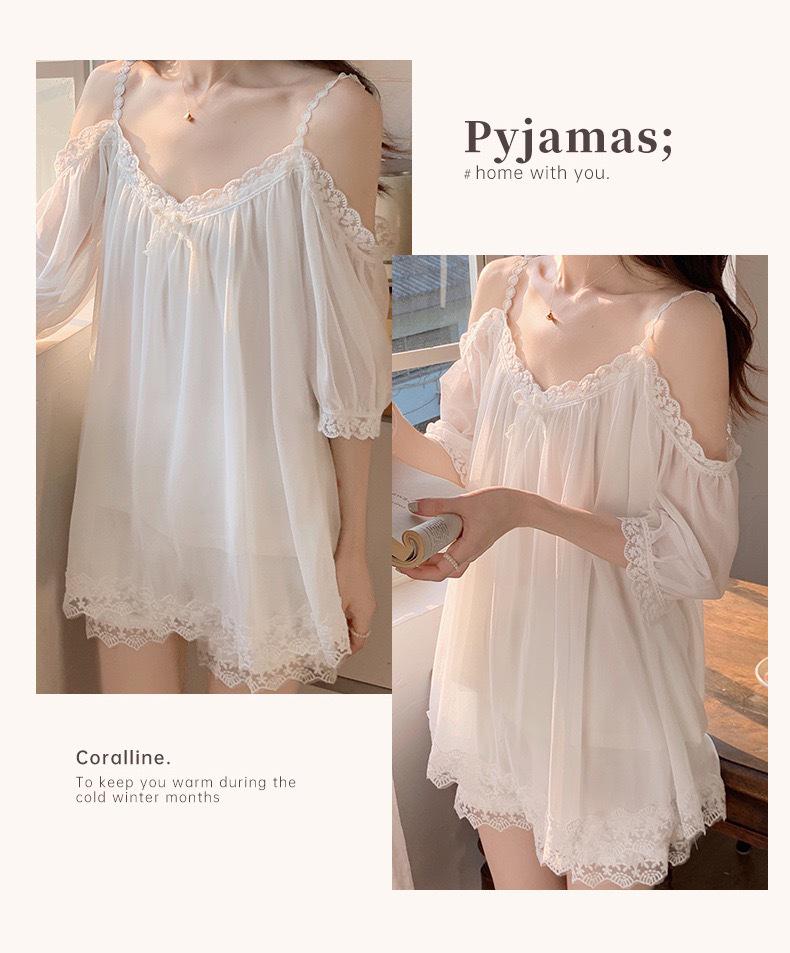 Plus-Size Women’s One-Shoulder Lace Trim Pajama Set - Princess Style, Outdoor Ready