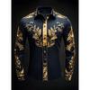 Nuova Camicia da Uomo a Manica Lunga con Collo, Stampa Geometrica a Diamante e Ali, Fondo Arancione, Abbigliamento Camicia in Raso