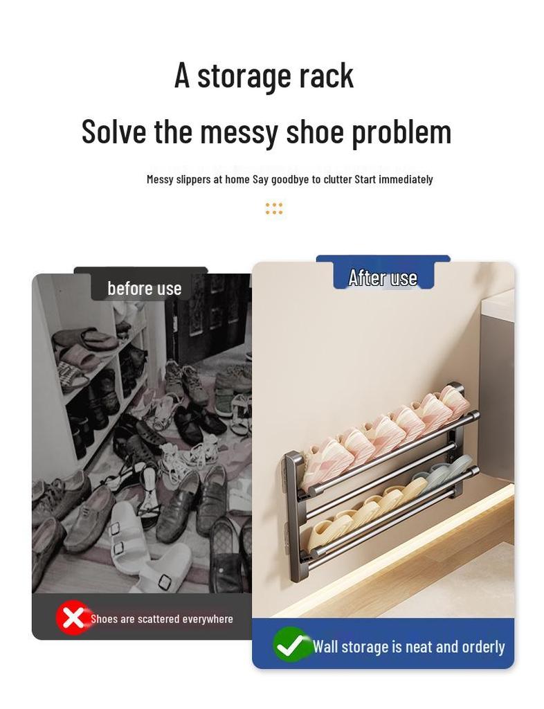 Wall-Mounted Foldable Slipper Rack: Non-Punch, Multi-Layer Shoe Storage for Bathroom Doors