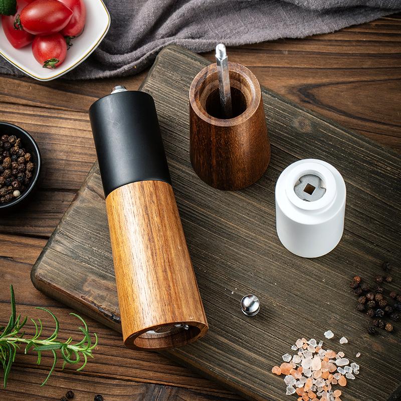 Wooden Salt Pepper Grinder Manual Spice Pepper Mill with Adjustable Ceramic Core Spice Mill Shaker Seasoning Bottle Kitchen Tool