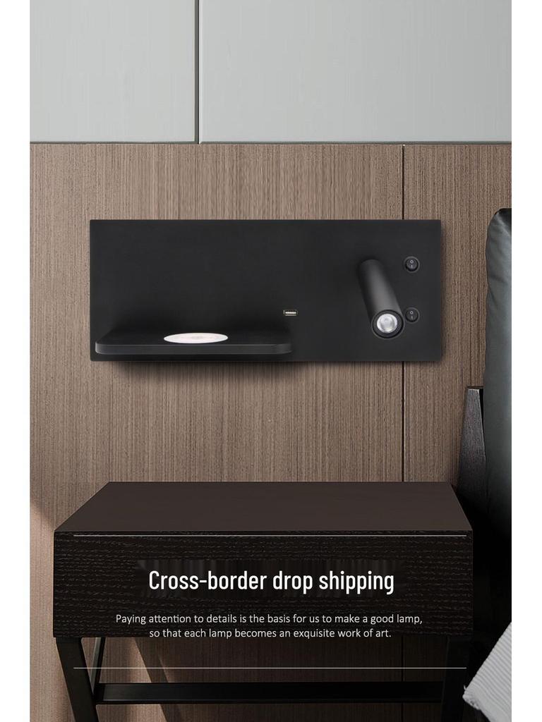 Minimalist LED Bedside Wall Light with Wireless Charger & USB Reading Light