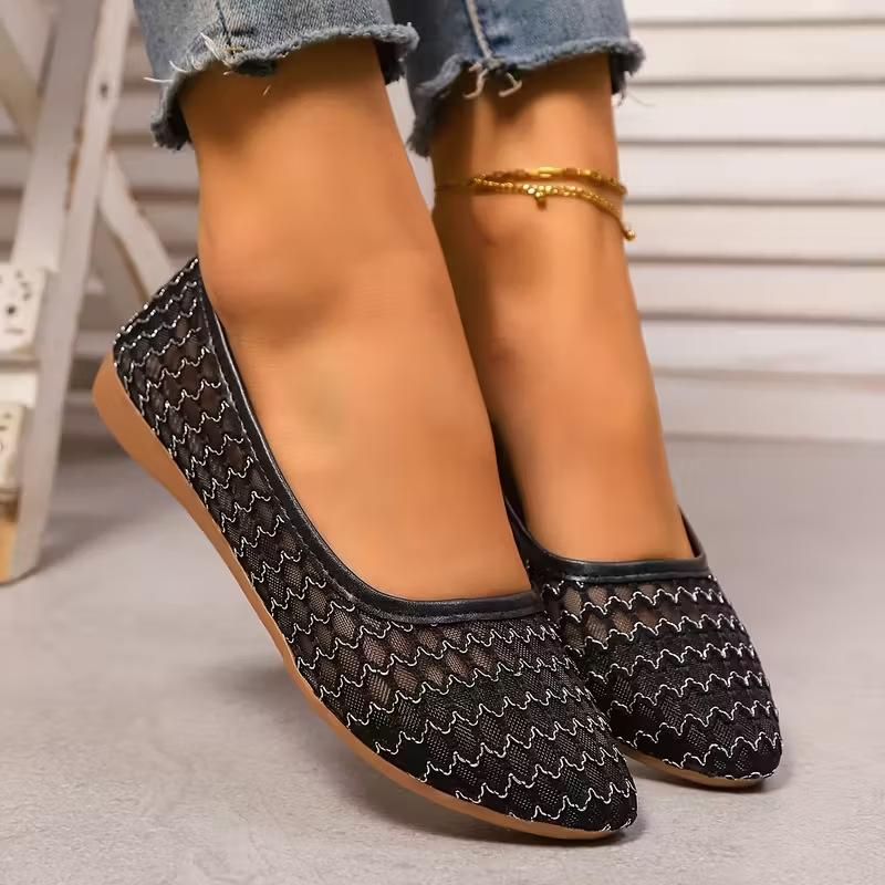 Damen Ballerinas mit Blumenmuster Spitz Atmungsaktiv und Bequem Elegante Damenschuhe