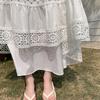 Dimanaf 2025 Summer Women Skirts Vintage Elastic Pleated Elegant White Long Skirts New  Lace High Waist
