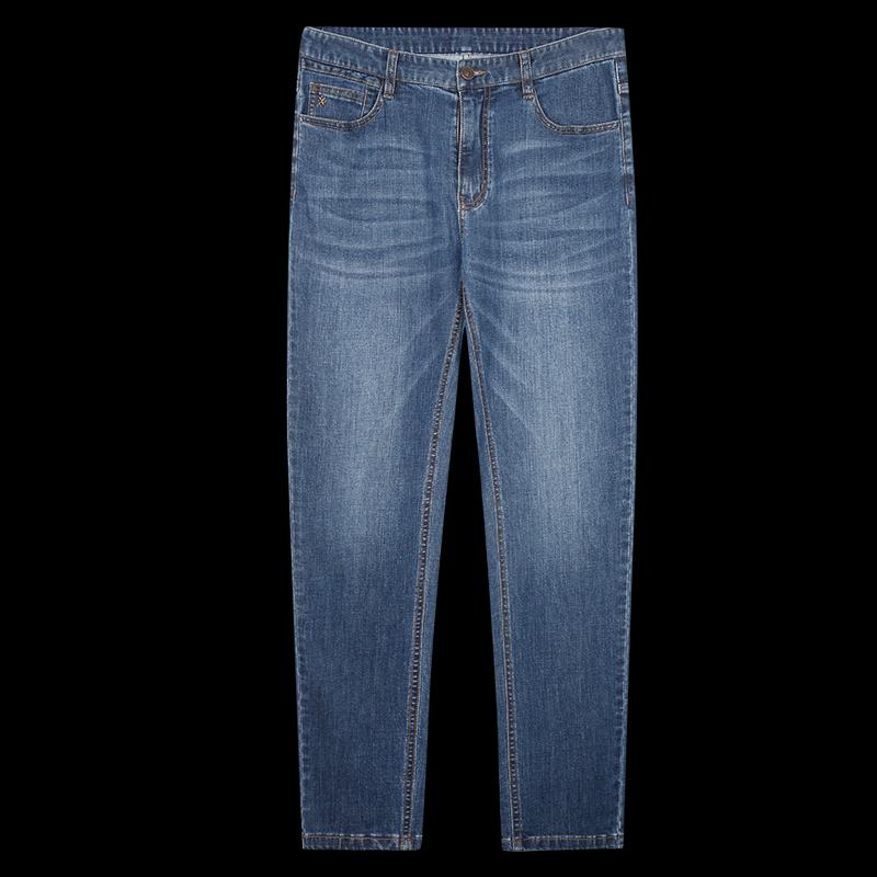 TRIES Men's Retro Washed Whiskered Letter Print Straight Jeans