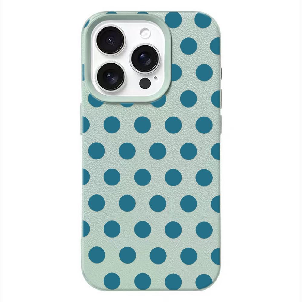 Mint Blue Polka Dot Leather Texture Soft Case for iPhone 17 17E 16 15 14 13 12 11 Pro Max Minimalist Shockproof Cover