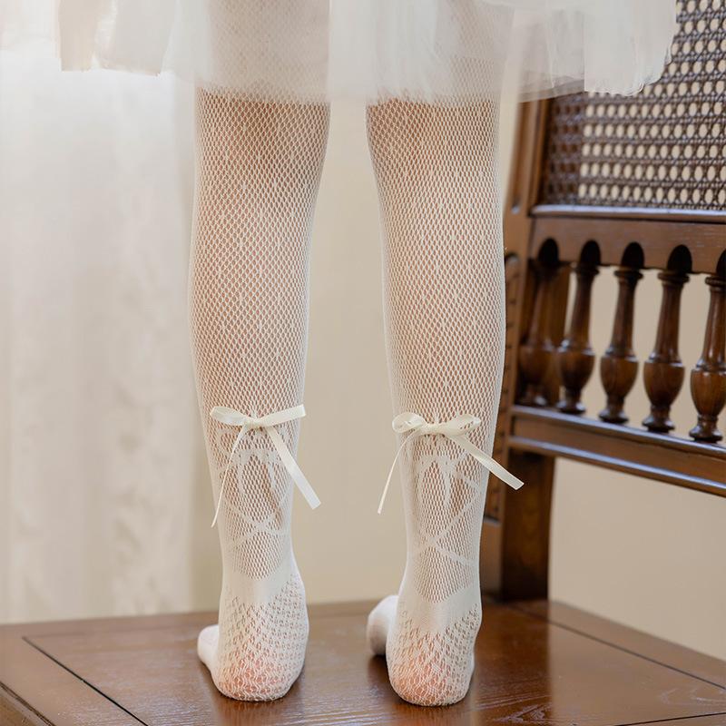 

1 пара летних детских носков для девочек, модные кружевные балетные сетчатые колготки для детей, милые колготки с бантом для принцессы для девочки L