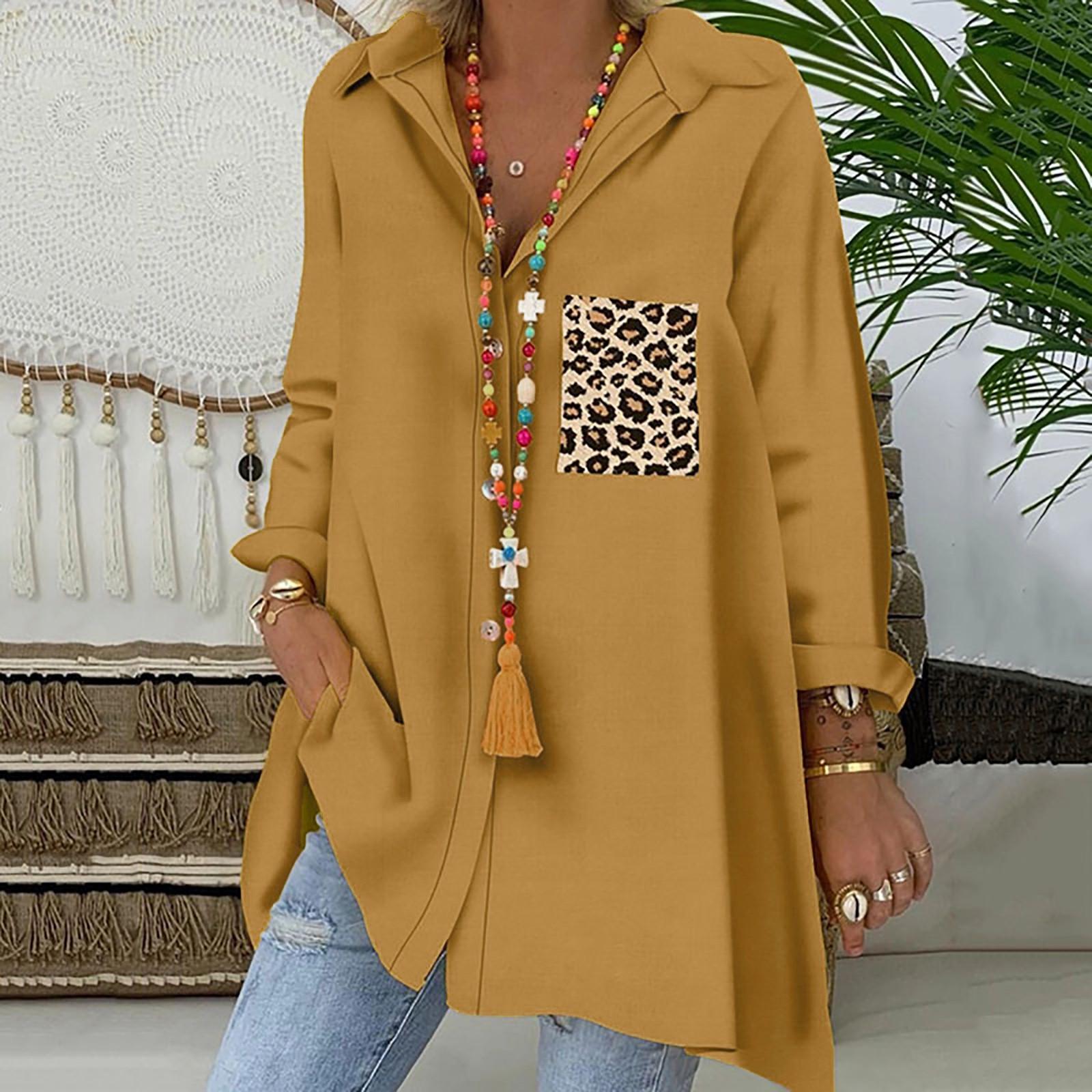 

Женская однобортная однобортная рубашка с длинными рукавами и карманами с леопардовым принтом XL жёлтый