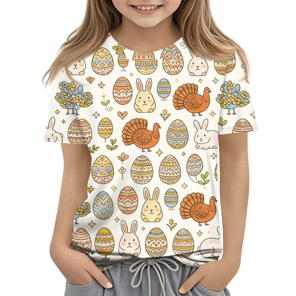 Children's Easter Printed Round Neck Short Sleeved Casual T-shirt