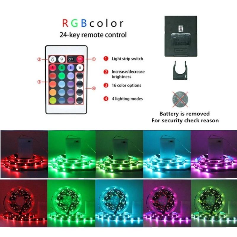 5V LED Strip Lights RGB 5050 3AA Battery Powered Flexible LED Light Strip with Remote Control for TV Backlight Bars Cabinets