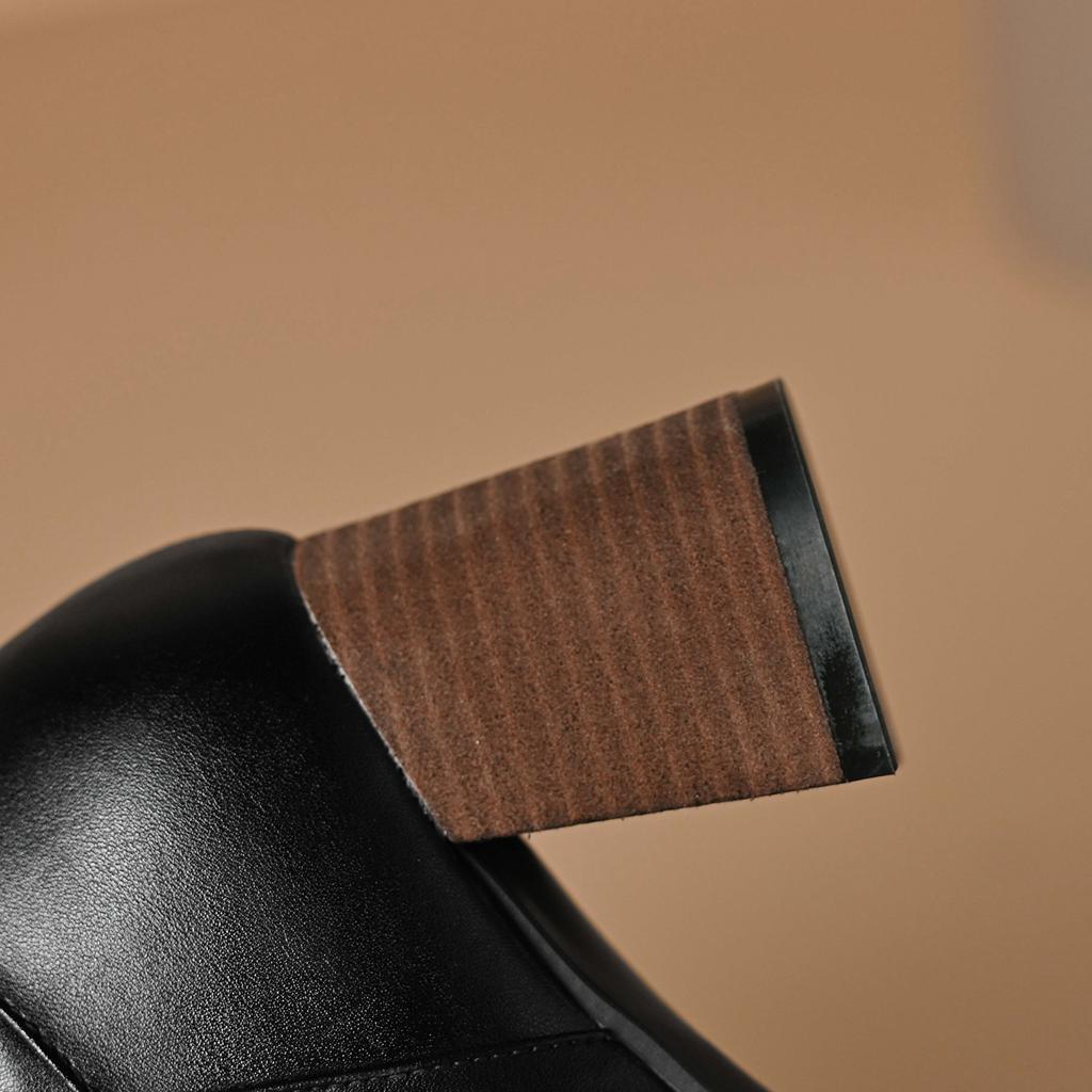 Krazing Pot Herbst-Winterschuhe aus Rindsleder, dicke High Heels, große Größe 34-Größe 46, Reißverschluss, Dekoration, prägnanter Stil, Damen, warm, Kniestiefel