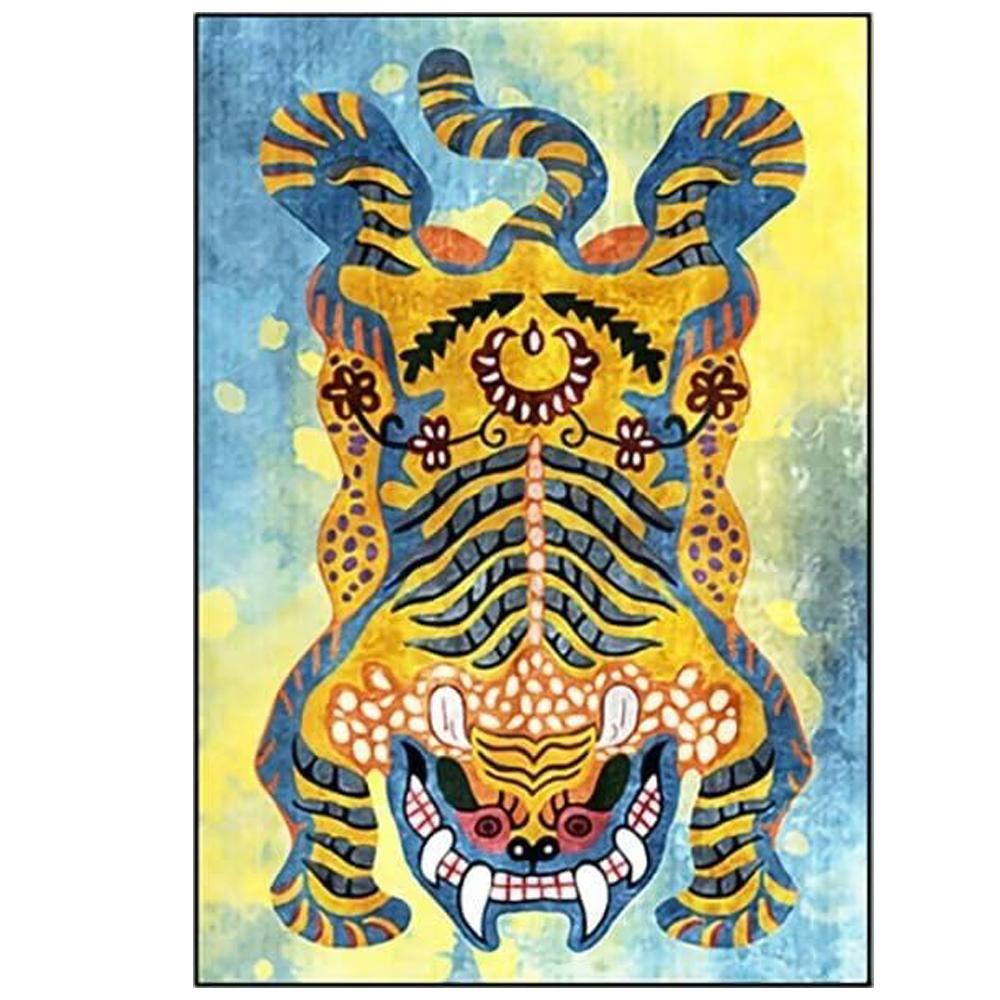 Retro Nordic Style Living Room Carpet Large Area Leopard Print Bedroom Rugs Machine Washable Foldable Non-slip Coffee Table Mats