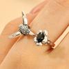 Hummingbird & Flower Open Ring Collection, Gold/Silver Tone Adjustable Gemstone Bird Rings for Women