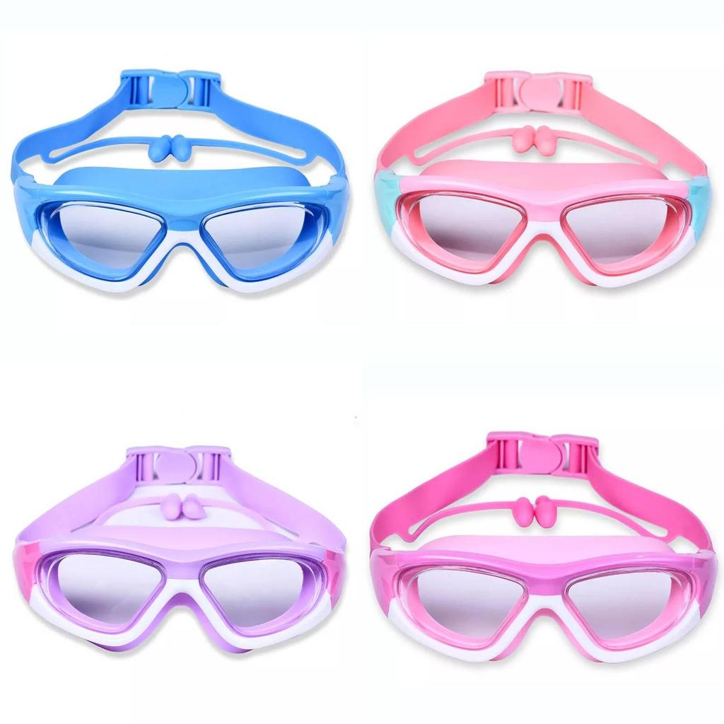 Children's Swimming Goggles With Earplugs Pc Anti-fog Swim Glasses Ak2191 Pink White Boxed Style