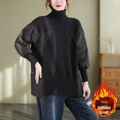 Women's European Style High Neck Faux Two-Piece Sweater, Winter 2022 Fashion, Thick & Loose, Age-Reducing Design.