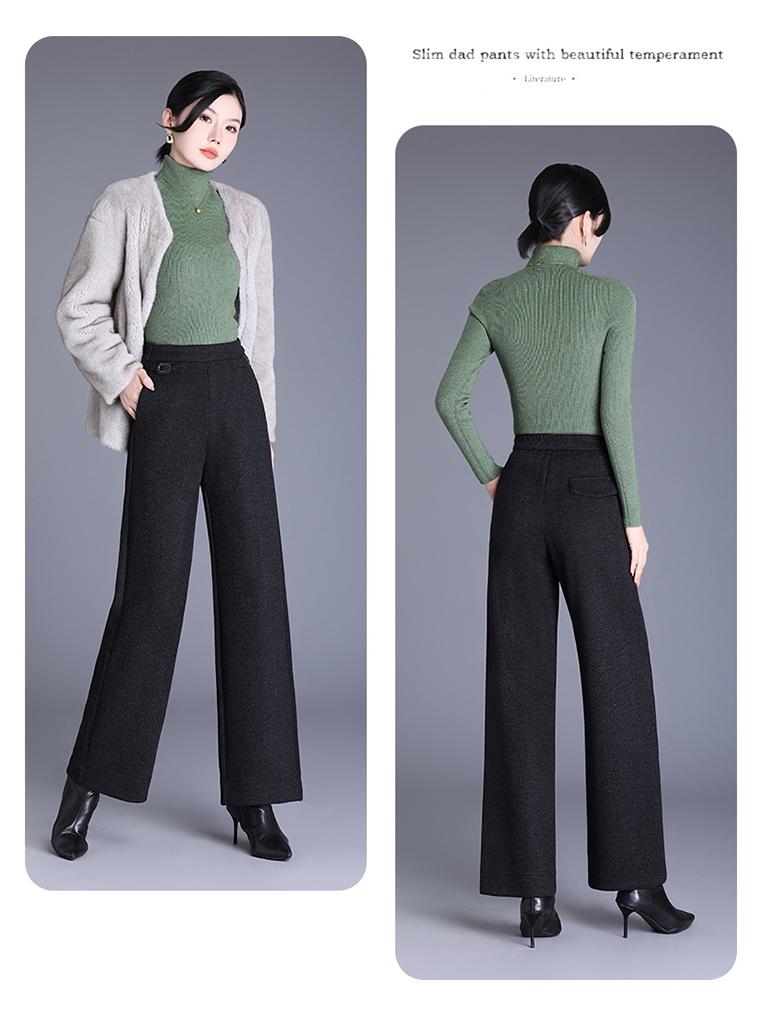 Women's Woolen High-Waisted Wide-Leg Pants: Winter 2025 Loose, Thick, Straight-Leg Casual Wear