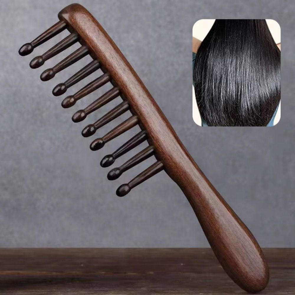 Anti-static Wooden Massage Comb Wide Tooth Head Meridian Hair Comb  Daily Hair Care