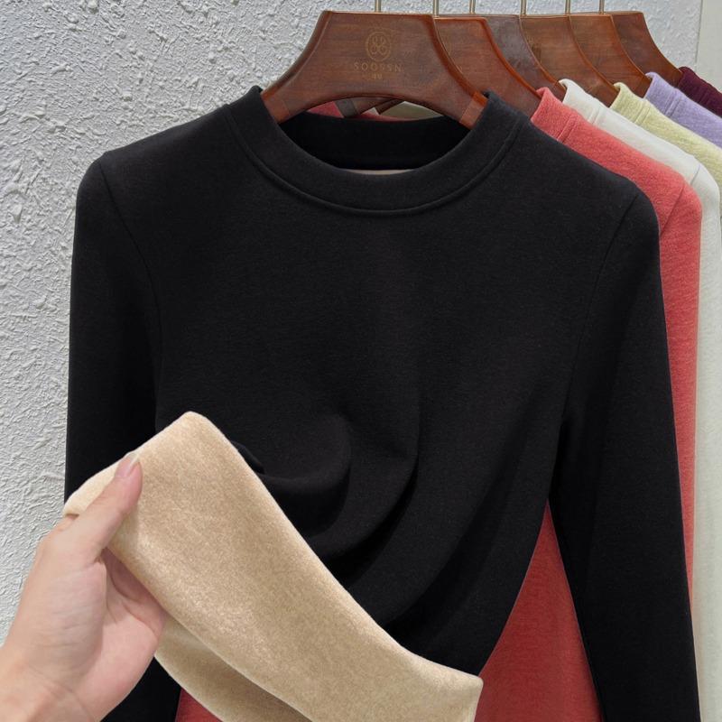 Crew neck German velvet bottoming shirt women's long-sleeved inner with autumn and winter new temperament women's clothing silk cashmere thermal top