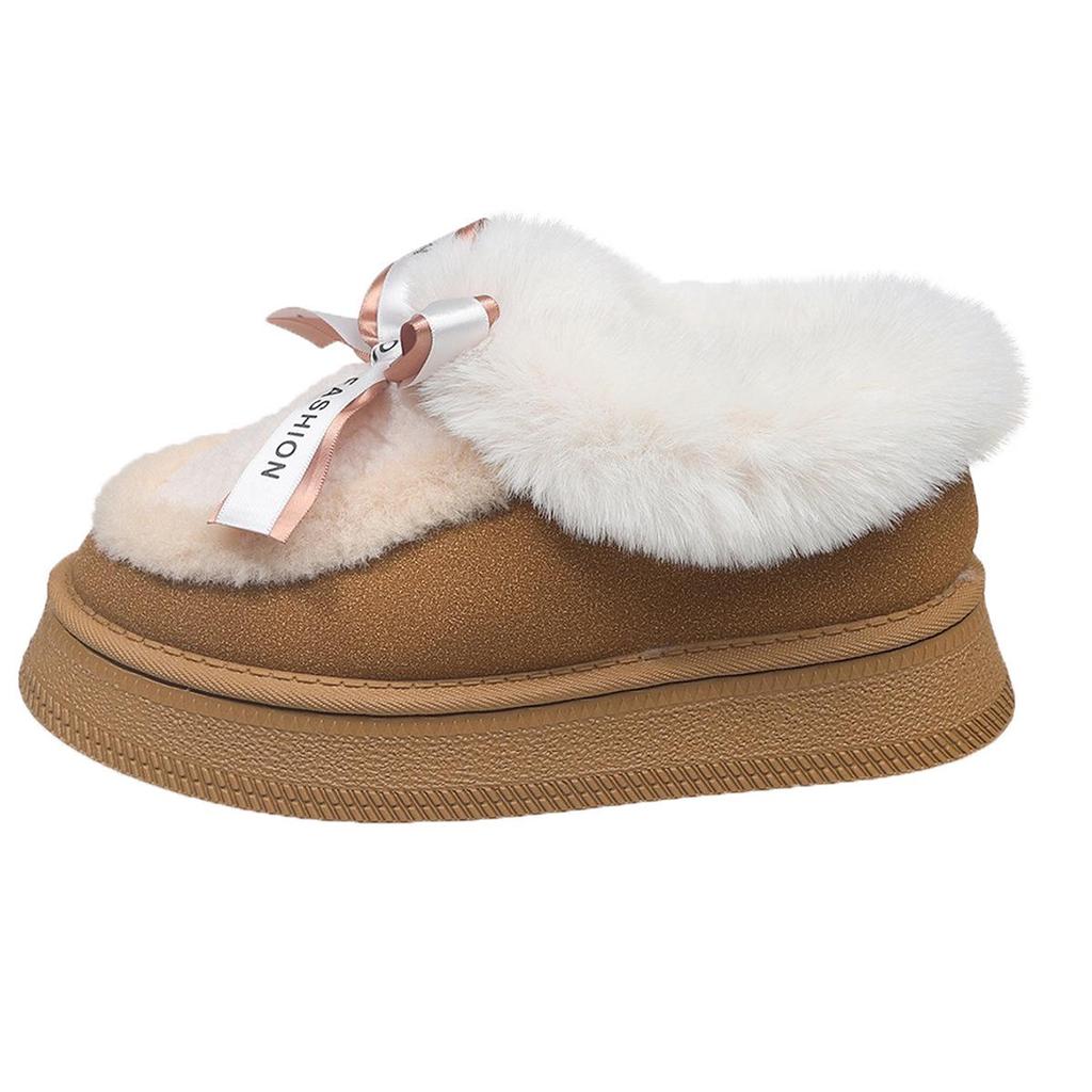 Damen 2025 Fuzzy Baumwolle Slip-On Schneestiefel: Dicke Sohle, Plus Samt, Warmer Winterstil