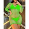 Sex Underwear Mesh Sexy Fishnet onesie Pajamas Long Sleeve Hip Wrap Skirt Back Tights