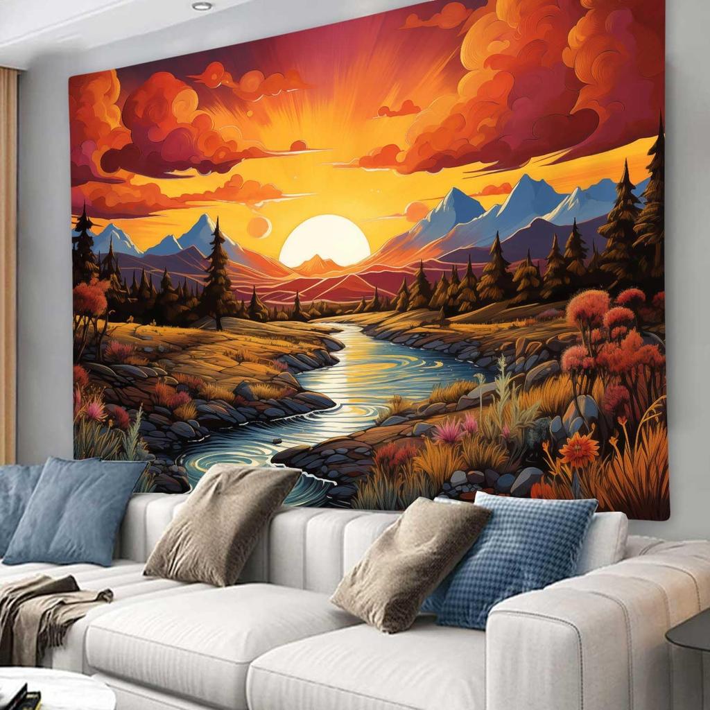 ICTEISOM Mountain Forest Tapestry Nature Tree Tapestries for Bedroom Aesthetic Sunset Landscape Wall Hanging College Dorm Men Boys Room Decor 60"X40"