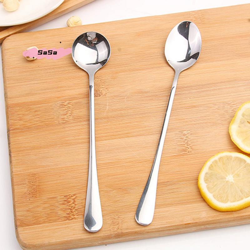 1Pc Long Handle Stainless Steel Spoon for Coffee Ice Cream Stirring Meal Tableware Household Dinner Fruit Fork
