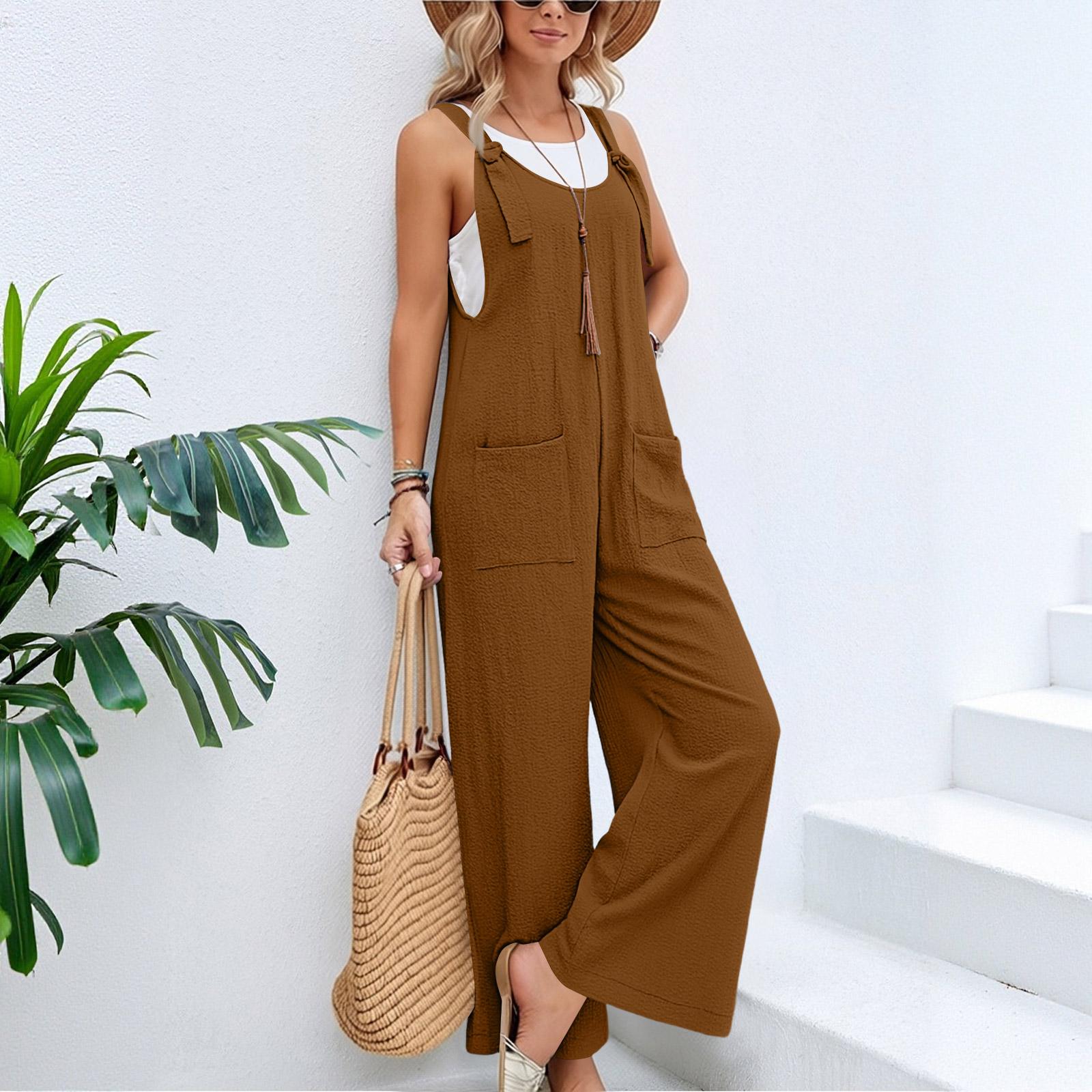 Women s Fashion Cotton And Linen Strappy Jumpsuit/Overalls L верблюд