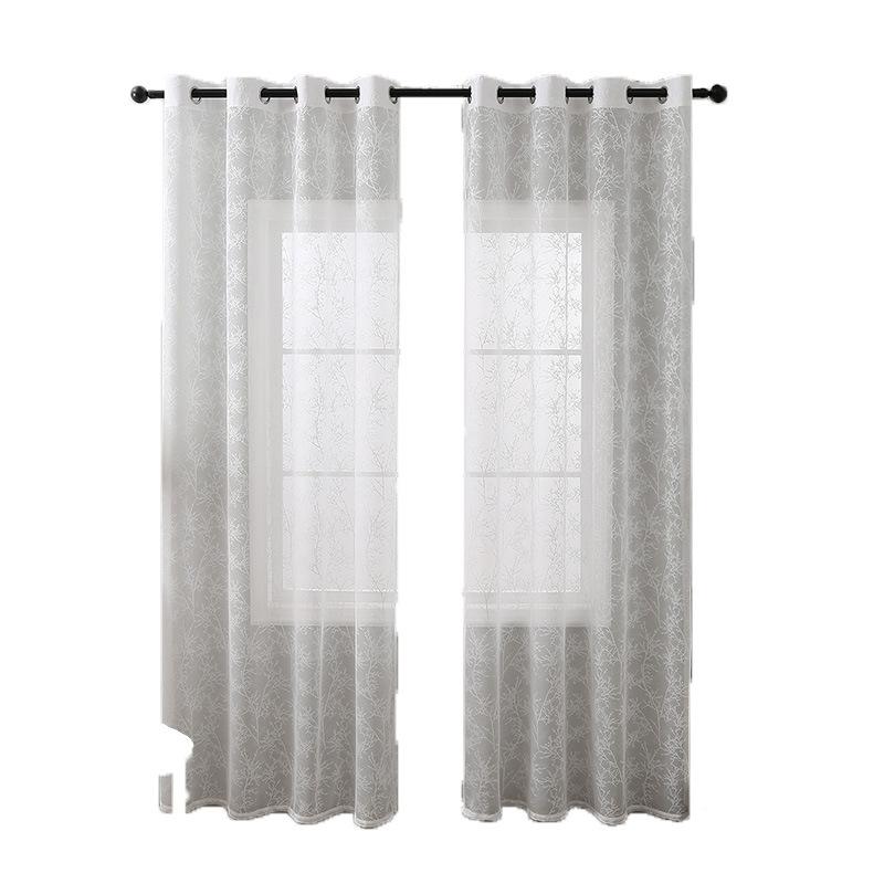 Chinese Simple White Background Branches Lace Curtains Living Room Kitchen Balcony Study Lace Semi-Blackout Decorative Curtains