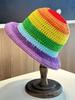 New Rainbow Striped Fisherman Hat Women Japanese Knitted Wool Bucket Hat Autumn And Winter Warm Windproof Basin Hat
