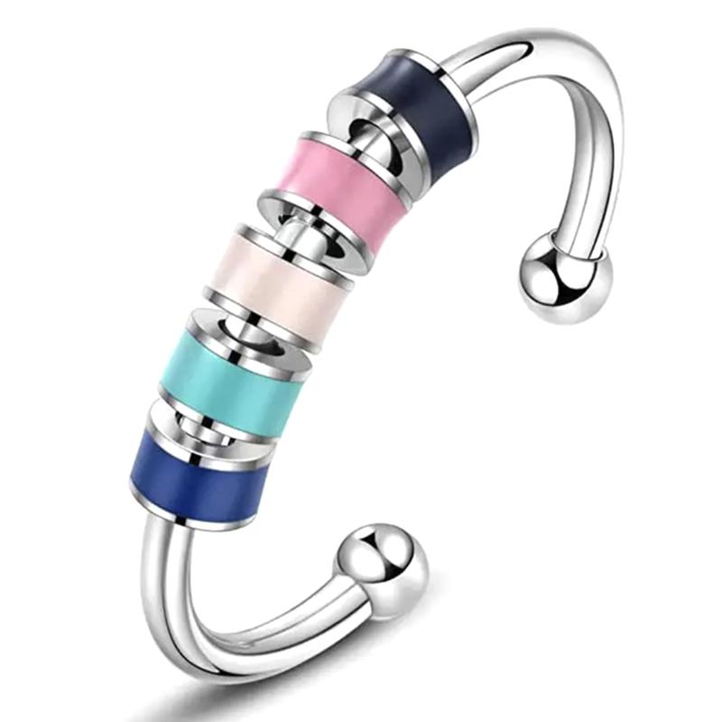 Women Men Open Ring Adjustable Anxiety Relief With Enamel Bead Opening Decoration Accessory Stacking Spinning Ring