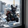 Christmas Party Hanging Decoration Puppy Riding Motorcycle Car Pendant, 2D Flat Acrylic Rearview Holiday Gift for Dog Lovers Mirror Charm,