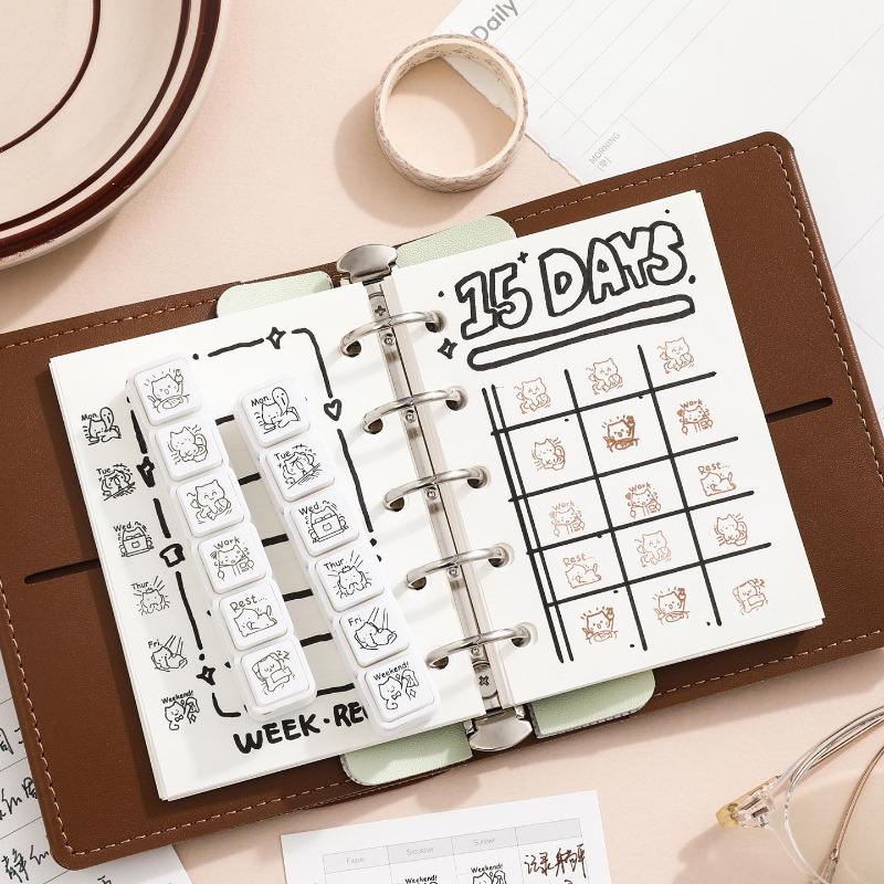 Cat Emoji Stamps Seal Simple Cute Mini Cartoon Pattern Daily Life Work Mood Series DIY Scrapbooking Planner Decor Stamp Seal Set