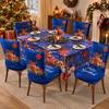 Christmas Chair Cover Tablecloth Set Stretch Santa Print Holiday Dinner Party Decor