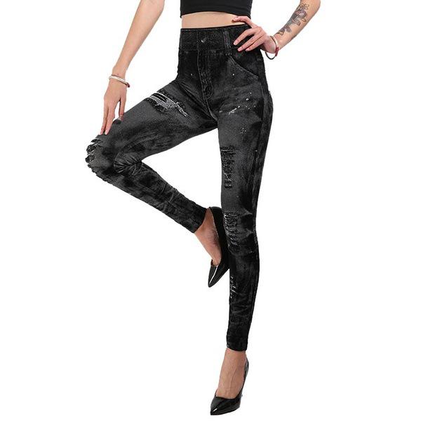 Nahtlose Leggings mit hohem Bund in Faux-Denim-Optik zur Körperformung für Damen XL schwarz