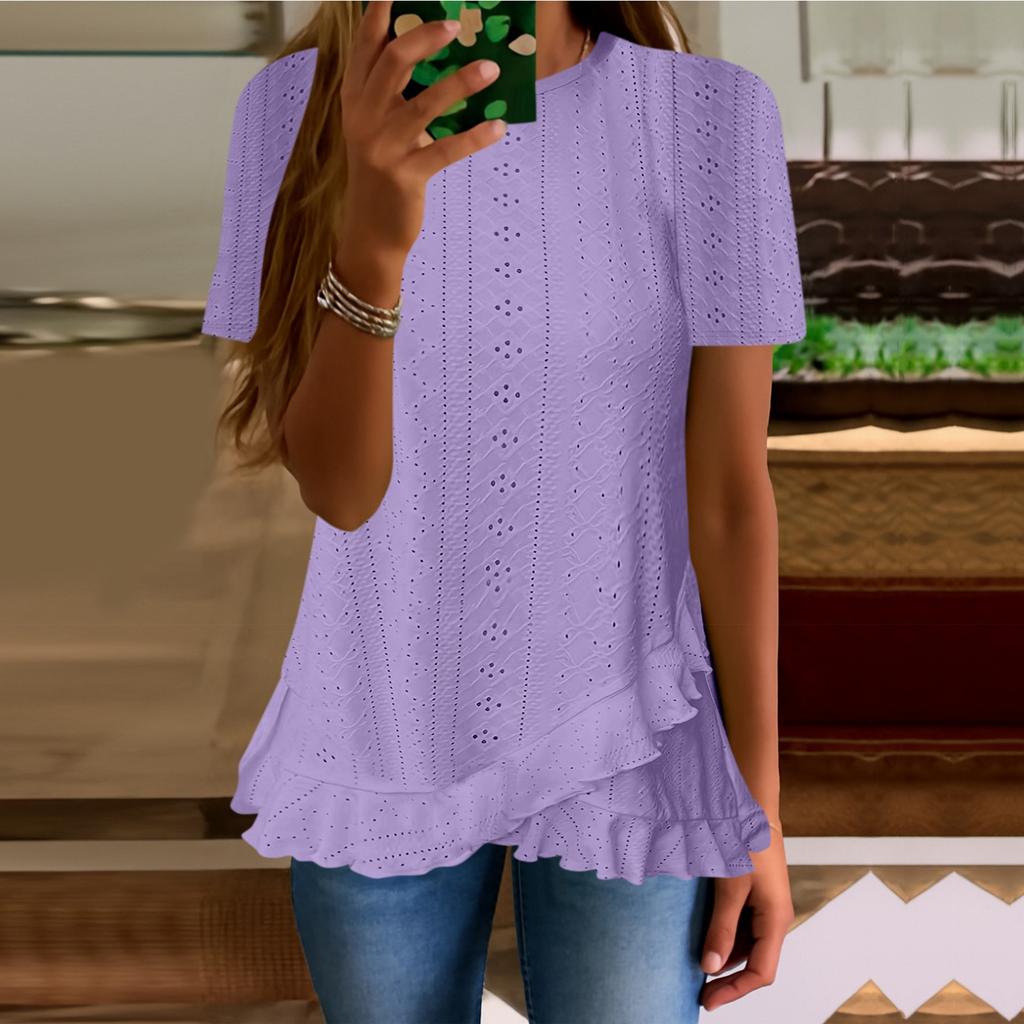 Femei vară top evazabil mânecă scurtă O-gât cămașă lejeră croială primăvară modă casual haine