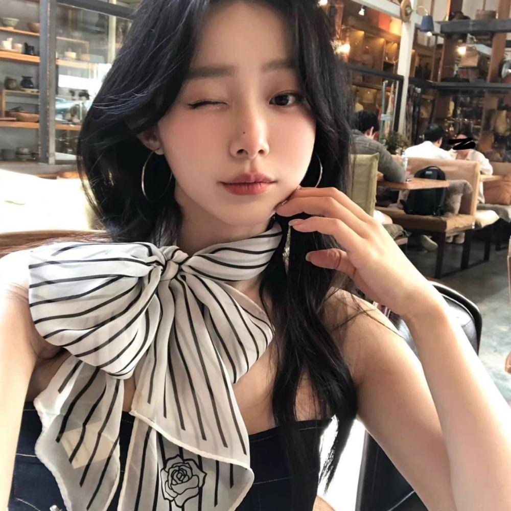 New Black White Striped French Style Scarf Long Length Elegant Striped Scarf Ribbon Style Neck Scarf Women Fashion белый