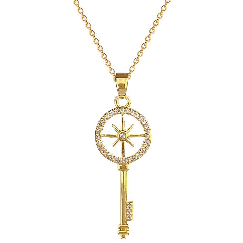 Octagram Key Light Luxury Temperament Gorgeous Full Diamond Necklace Female Versatile Collarbone Chain Titanium Steel Chain