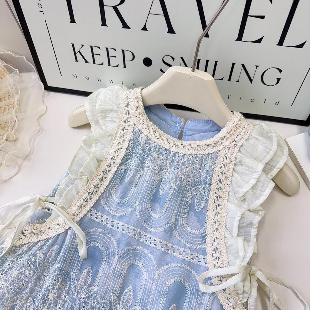 Summer Vacation Flounce Sleeve Dress for Girls - Fresh Mesh Skirt