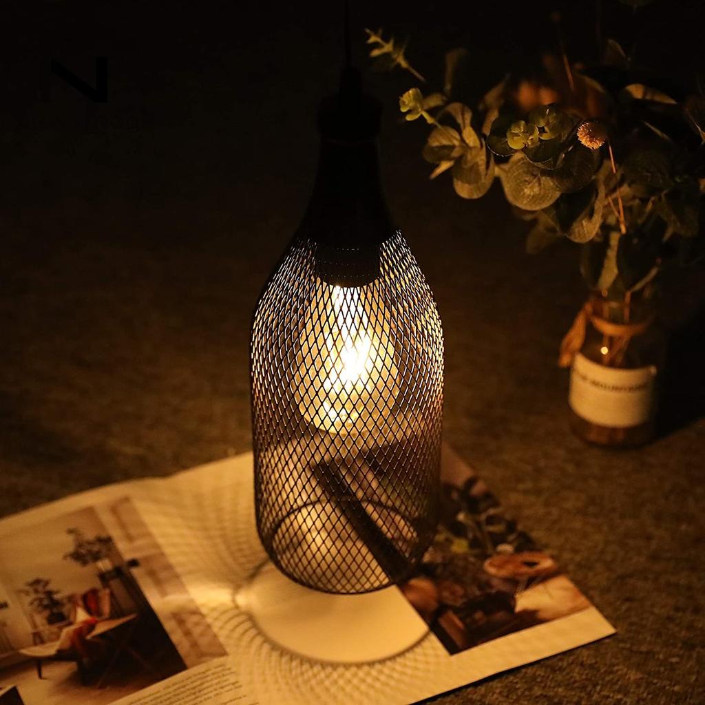 Modern Pendant Candle Holder Hanging Lamp Light Black Wine Bottle Iron Hanging Cage Vintage LED Cordless Lamp Lamp Shades